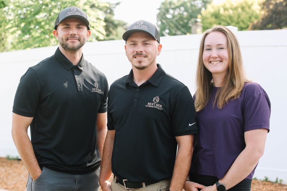 TJ Robertson, Caleb Lotz, and Heather Robertson, the NextGen Bathroom Specialists team